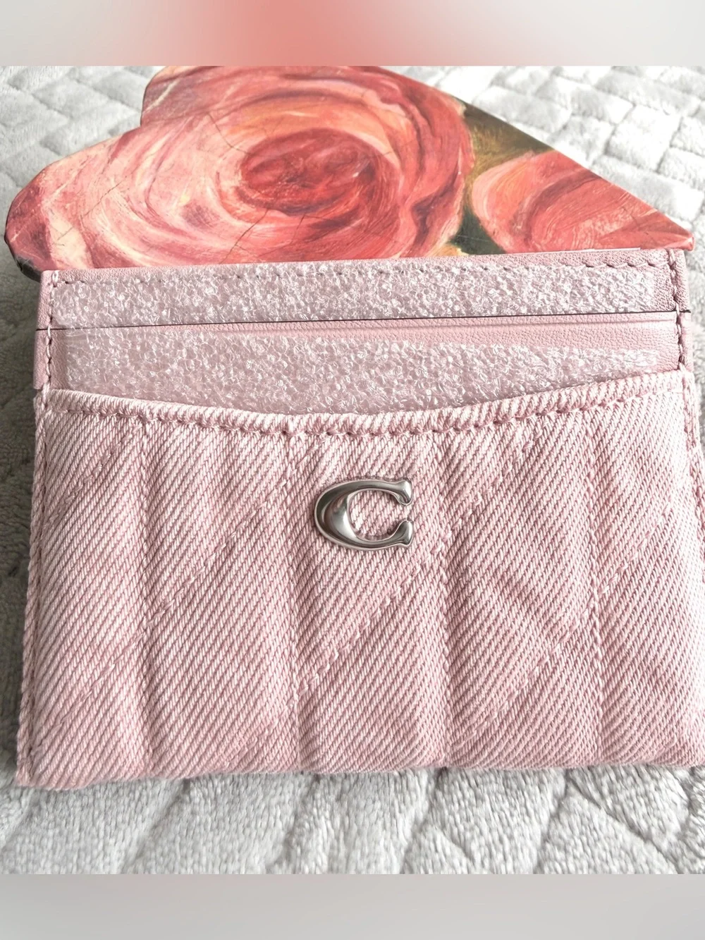 Coach Denim Cargo Card Case Wallet Ballerina Pink